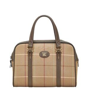 Burberry check handbag Khaki Green brown canvas leather